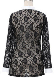 Black Patchwork Lace Buttons Long Sleeve Blouse