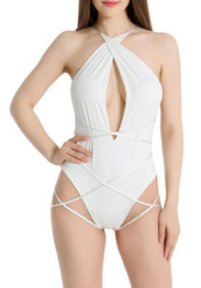 White Cut Out Tie Back One Piece Multi Way Bikini Swimwear
