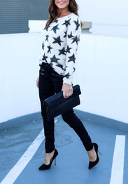 White Star Print Long Sleeve Fashion Pullover Sweater
