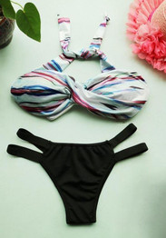 Black Floral 2-in-1 Bandeau Cut Out Slim Swimwear