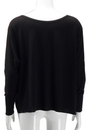 Black Irregular Off Shoulder Round Neck Long Sleeve T-Shirt