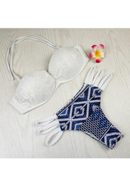 White Patchwork Crop 2-in-1 Lace Fashion Swimwear