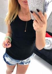 Black Patchwork Lace Backless Round Neck Slim Cotton Vest