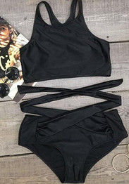 Black Cut Out Tie Back High Waisted 2-in-1 Fashion Swimwear