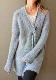 Grey V-neck Long Sleeve Cardigan Sweater