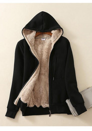Black Pockets Zipper Drawstring Long Sleeve Fashion Hooded Sweatshirt