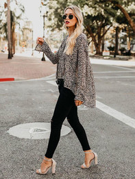 Fashion Leopard V-neck Bohemia Blouse Top
