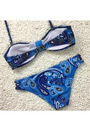 Blue Floral Condole Belt 2-in-1 V-Back Neck Fashion Swimwear