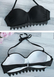 Black Floral Tie Back Drawstring 2-in-1 V-neck Swimwear