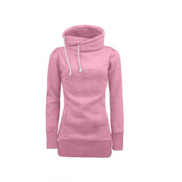 Pink Drawstring Pockets Irregular Collar Long Sleeve Fashion Pullover Sweatshirt