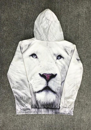 White Lion Print Drawstring Pockets Hooded Fashion Sweatshirt