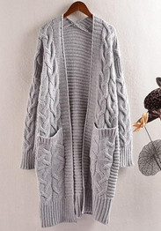 Grey Pockets V-neck Long Sleeve Cardigan Sweater