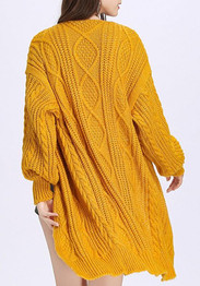 Yellow V-neck Long Sleeve Cardigan Sweater