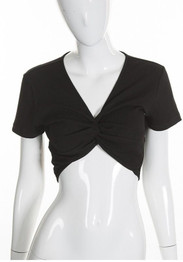 Black Crop V-neck Short Sleeve Fashion T-Shirt