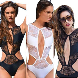 Black Patchwork Cut Out Lace V-neck Swimwear