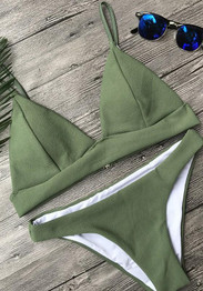 Army Green Condole Belt 2-in-1 V-neck Fashion Swimwear