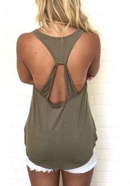Light Green Cut Out Draped Backless Round Neck Casual Vest