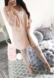 Apricot Pockets V-neck Long Sleeve Sweet Cardigan Sweater