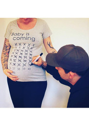 Grey Monogram Round Neck Maternity Casual Going out T-Shirt
