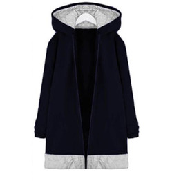 Navy Blue Patchwork Pockets Hooded Zipper Long Sleeve Fashion Coat