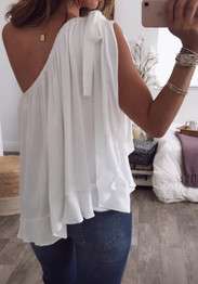 White Draped Asymmetric Shoulder Sweet Going out T-Shirt