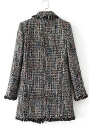 Grey Draped Beading Turndown Collar Long Sleeve Fashion Coat