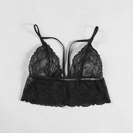 Black Patchwork Lace Condole Belt Plunging Neckline Vest