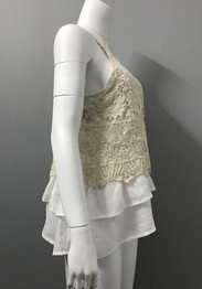 White Patchwork Lace Draped Round Neck Fashion Vest
