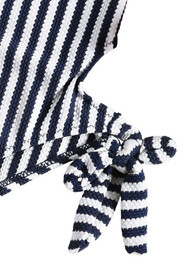 White Black Striped Irregular Asymmetric Shoulder Bow Swimwear