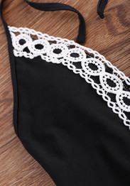Black Patchwork Lace Tie Back One Piece Bikini Swimwear