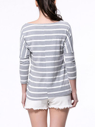 Casual Striped Round Neck Batwing Long Sleeve T-Shirt