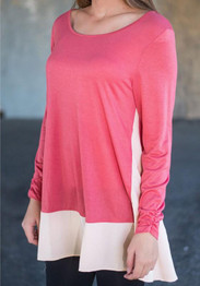 Casual Pink Patchwork Irregular Round Neck Long Sleeve Mini Dress