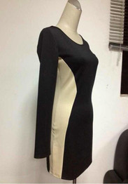 Casual Black Patchwork Irregular Round Neck Long Sleeve Mini Dress
