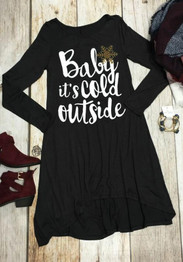 Casual Black Monogram Irregular Round Neck Long Sleeve Mini Dress
