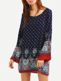 Casual Loose Fabulous Tribal Printed Round Neck Shift Dress