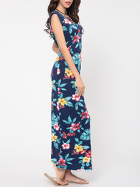 Casual Floral Printed Pockets Charming Round Neck Maxi-dress
