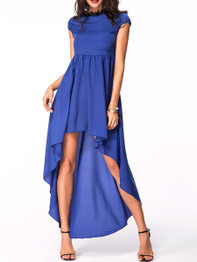 Casual crew neck dip hem plain maxi dress