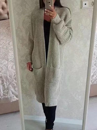 New Grey Pockets V-neck Long Sleeve Casual Cardigan Sweater