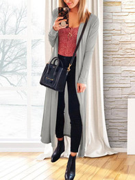 New Grey V-neck Casual Long Cardigan Sweater