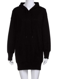New Black Drawstring Pockets Hooded Long Sleeve Casual Sweatshirt