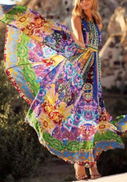 Yellow Floral Side Slit Tie Back Backless Fashion Maxi Dress