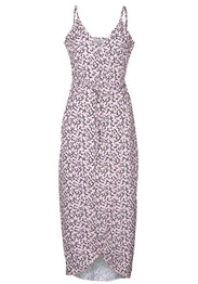 Pink Floral Irregular Backless Lace Up Thigh High Side Slits Flowy Maxi Dress