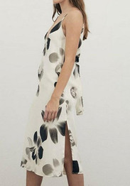 White Floral Condole Belt V-neck Sleeveless Midi Dress