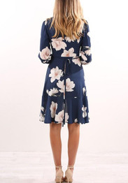 Casual Blue Floral Irregular Tie Back Plunging Neckline Fashion Mini Dress