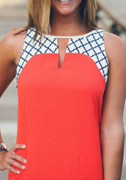 Casual Red Floral Cut Out Round Neck Fashion Mini Dress