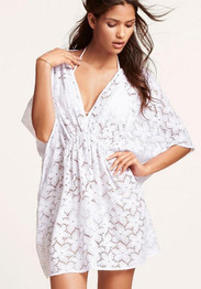 White Floral Lace See-through Beach Tunic Cover Up Crochet Bikini Smock Mini Dress