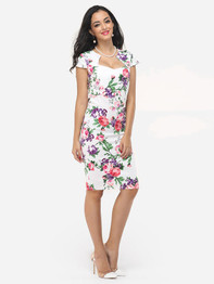 Casual Floral Printed Delightful Sweet Heart Bodycon-dress