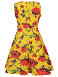 Casual Round Neck Belt Floral Printed Vintage Skater Dress