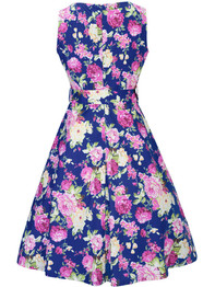 Casual Round Neck Belt Floral Printed Sleeveless Skater Dress
