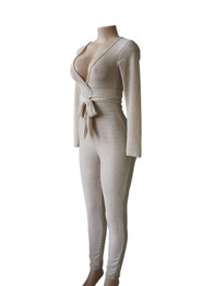 New Golden Belt Lace-up Bright Wire Bodycon Clubwear Deep V Neck Party Jumpsuit Pants